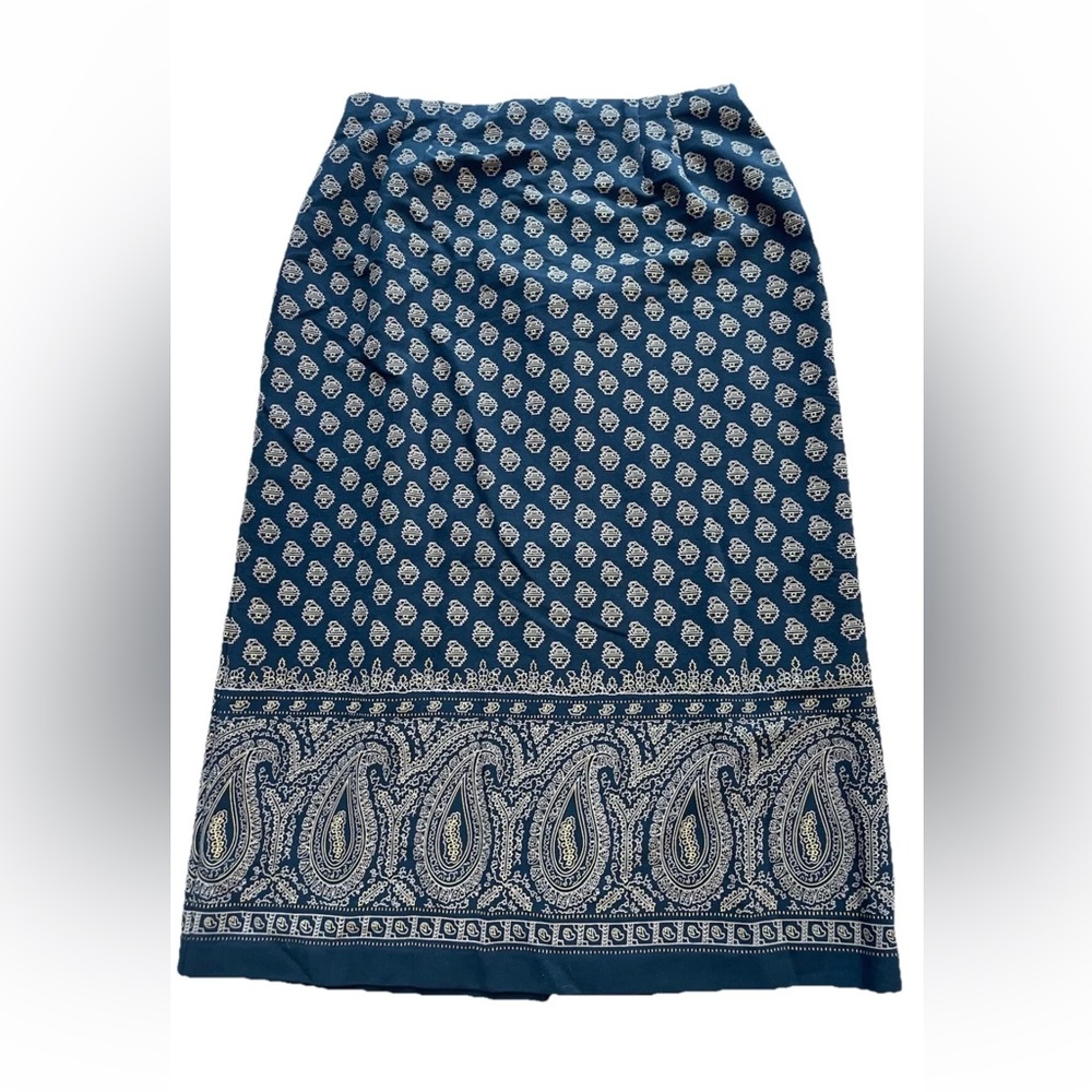 JM collection petite 12 back zip black & beige‎ paisley skirt ladies size 12 Y2K